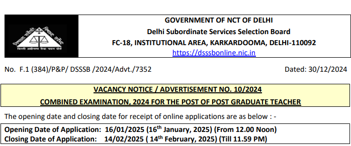 DSSSB PGT Recruitment 2025