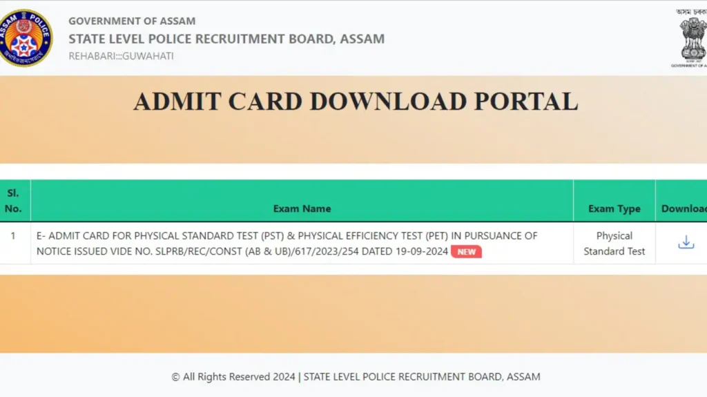 Assam SI Admit Card